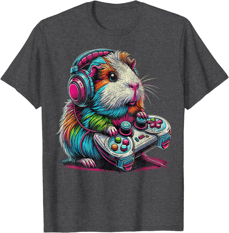 Funny Graphic Guinea Pig Gamers Guinea Pig Video Games Lover Guinea Pig T-Shirt - Dark Heather Grey