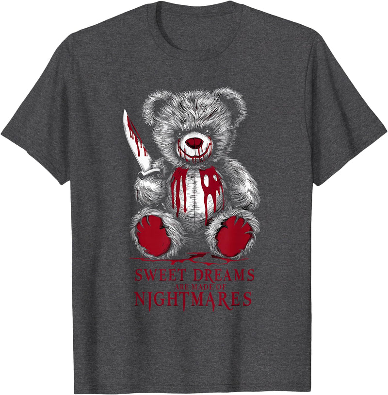 Horror Teddy Bear Horror Movie Scary Creepy Terrifying Teddy Spooky Plush Horror Teddy Bear Scary T-Shirt - Dark Heather Grey