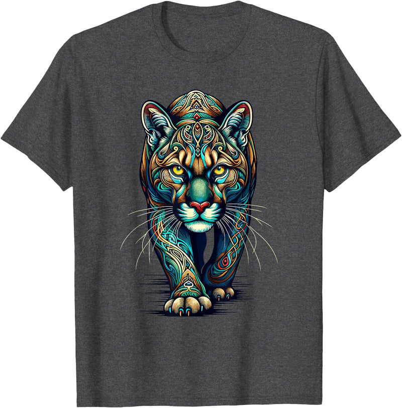 Cougars Gift For A Cougar Lover Mandala Art Cougars Cougar Mountain Lion Puma T-Shirt - Dark Heather Grey