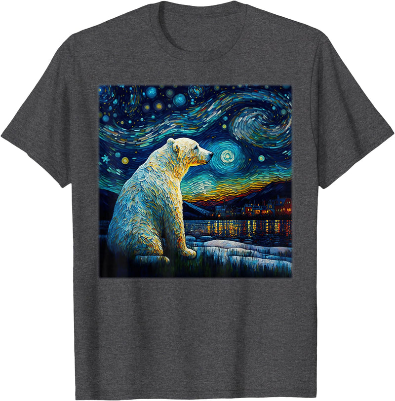 Freestyle Surrealism Starry Night Polar Bear T-Shirt - Dark Heather Grey