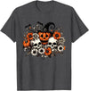Scary Halloween Skull Pumpkin Halloween Vintage Skull Pumpkin Flowers T-Shirt - Dark Heather Grey