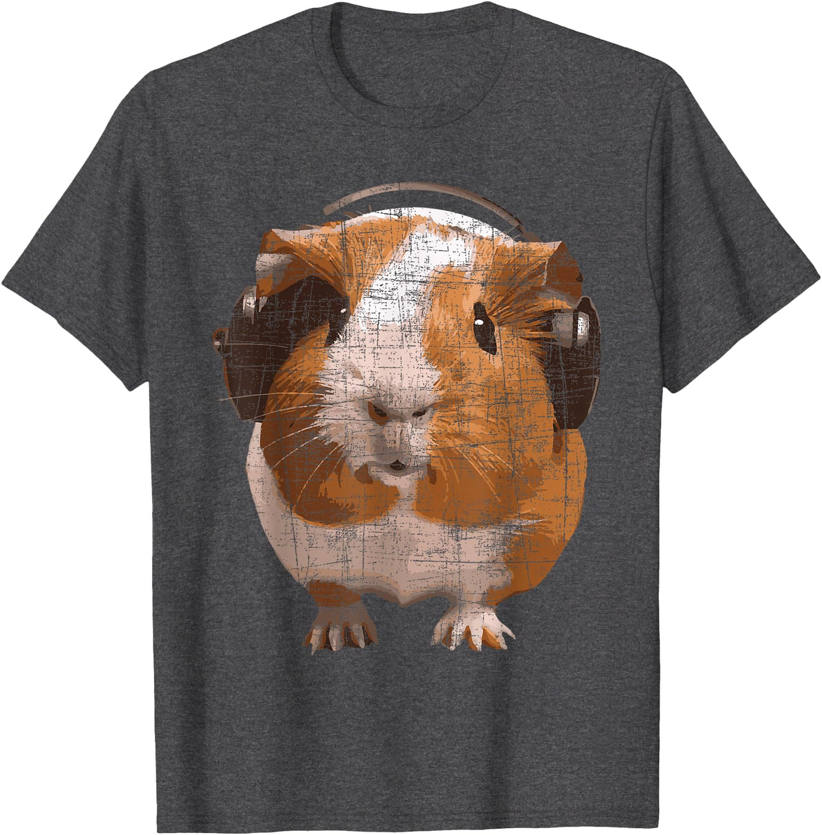 Funny Guinea Pig Shirts Guinea Pig With Big Headphone - Animal Rodent Lover T-Shirt - Dark Heather Grey