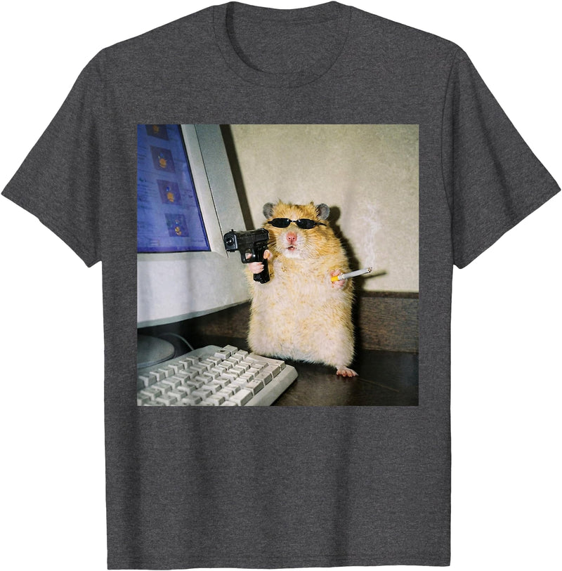 Funny Hamster Meme Cyber Hamster Meme Smoking Humor Computer T-Shirt - Dark Heather Grey