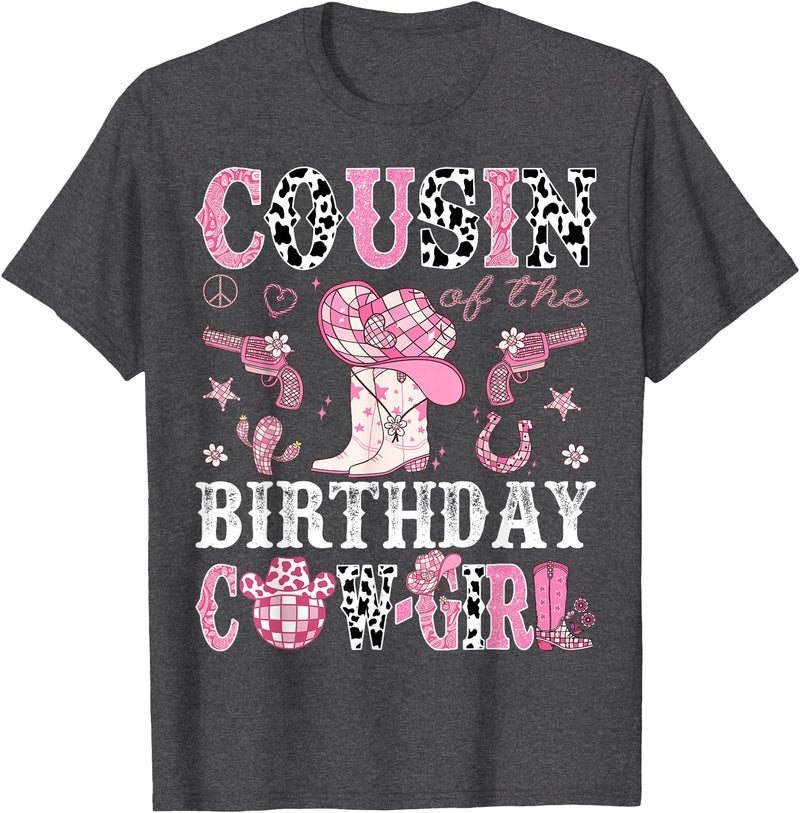Cowgirl Disco 1st Birthday Matching Family Cousin Of The Birthday Cow-Girl Pink Disco Rodeo Western T-Shirt - Dark Heather