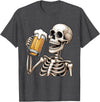 Halloween Skull Skeleton Drinking Beer Funny Kids Skeleton Drinking Beer Halloween Spooky Season Mens Womens T-Shirt - Dark