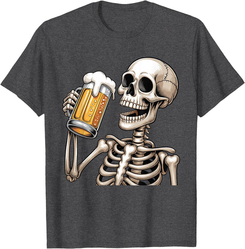 Halloween Skull Skeleton Drinking Beer Funny Kids Skeleton Drinking Beer Halloween Spooky Season Mens Womens T-Shirt - Dark