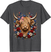 Funny July 4th Highland Cow Farm Lovers Highland Cow Florals 4th of July USA Flag Patriotic Women T-Shirt - Dark Heather Grey