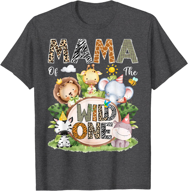 Safari Jungle Animals Bday Boy Matching Mama of The Wild One Safari Jungle Woodland 1st Birthday T-Shirt - Dark Heather Grey