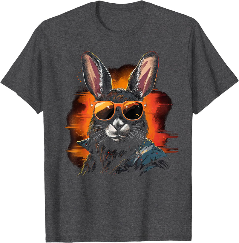 Cool Bunny Rabbit with Sunglasses Easter T-Shirt in Dark Heather Grey
