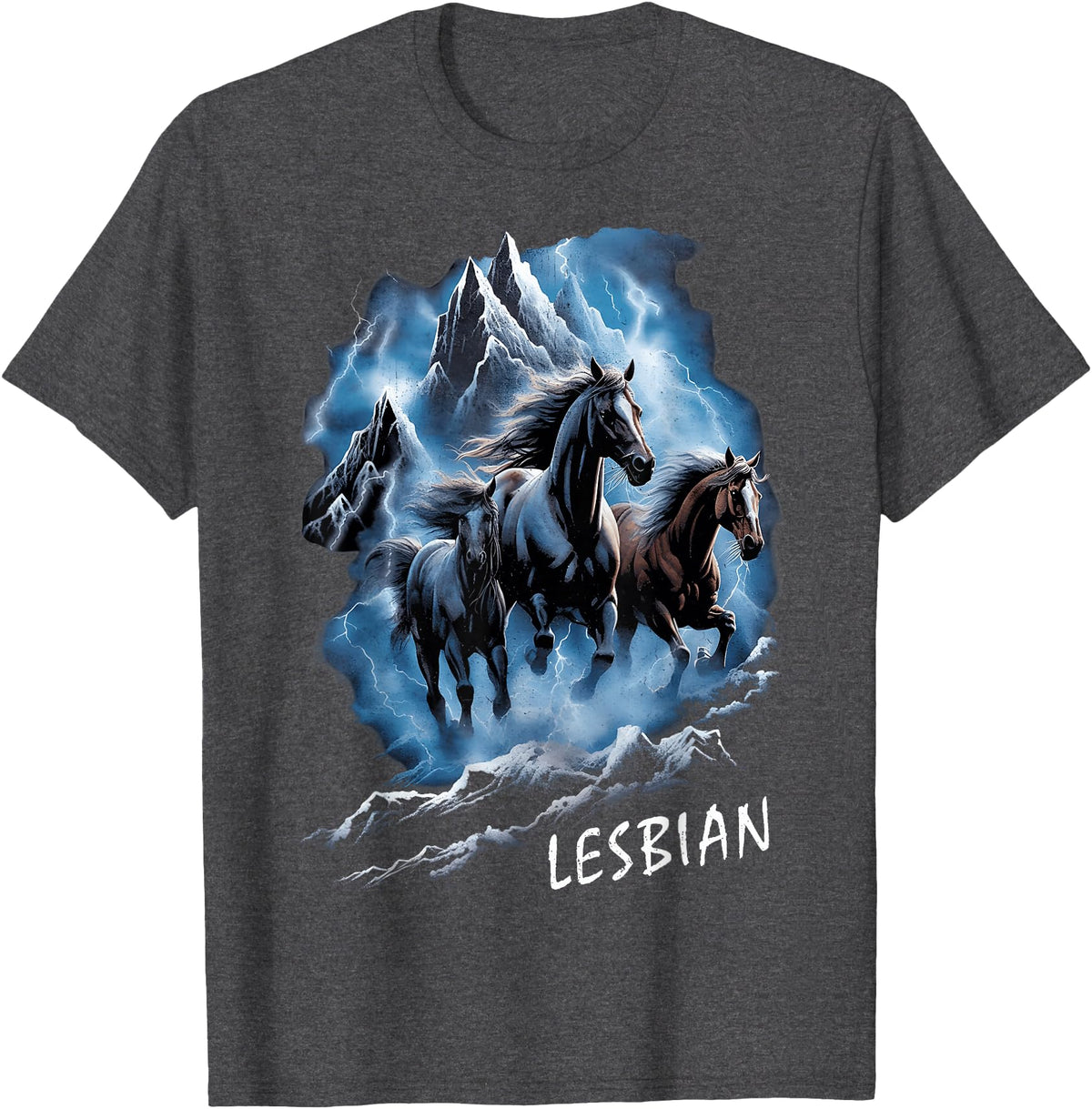 Horses Running Through Lightning Lesbian 90s Vintage Pride T-Shirt - Dark Heather Grey