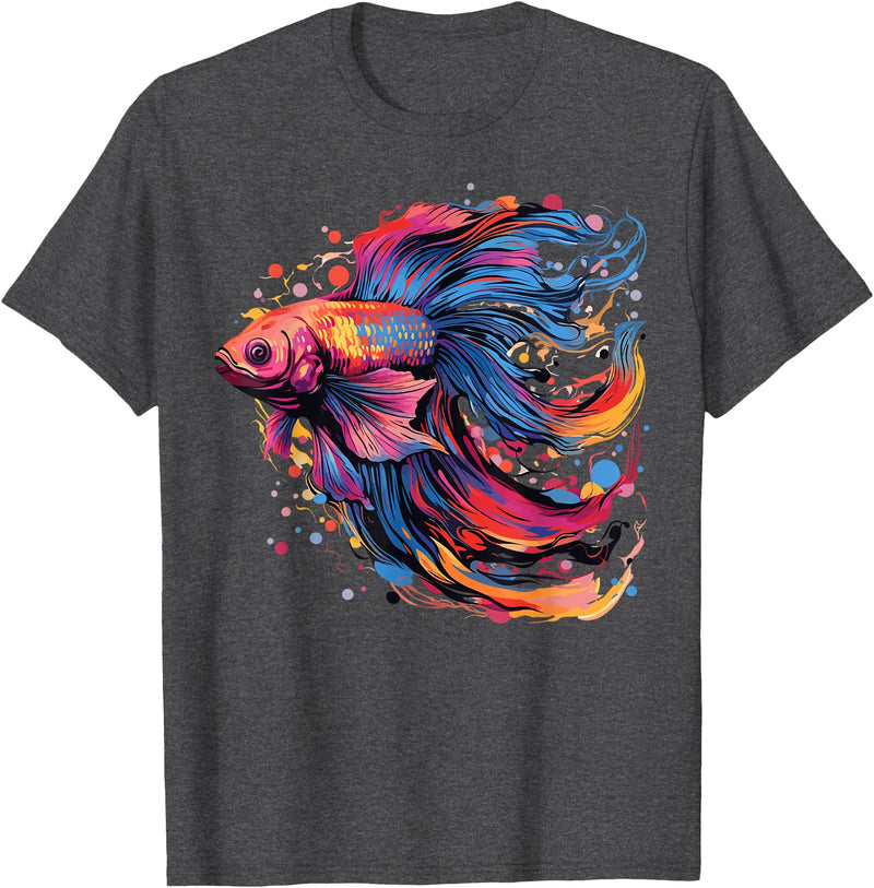 Betta Fighting Fish Splash Art Colorful Betta Fish Lover Splash Art Siamese Fighting Fish T-Shirt - Dark Heather Grey