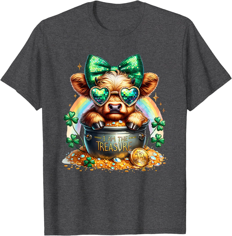 St. Patricks Day Highland Cow Highland Cow Tees St. Patricks Day Highland Cow Highland Cow T-Shirt - Dark Heather Grey