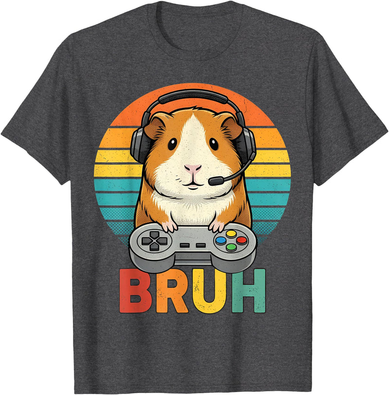 Gamer Guinea Pig Bruh Vintage Gaming For Boys Kids Gaming Guinea Pig Bruh Retro Guinea Pig Gamer Bruh Kids Boys T-Shirt - Dark Heather Grey