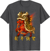 Chinese New Year of Fire Horse 2026 Funny Tee Year of The Fire Horse Zodiac Funny Chinese New Year 2026 T-Shirt - Dark Heather Grey