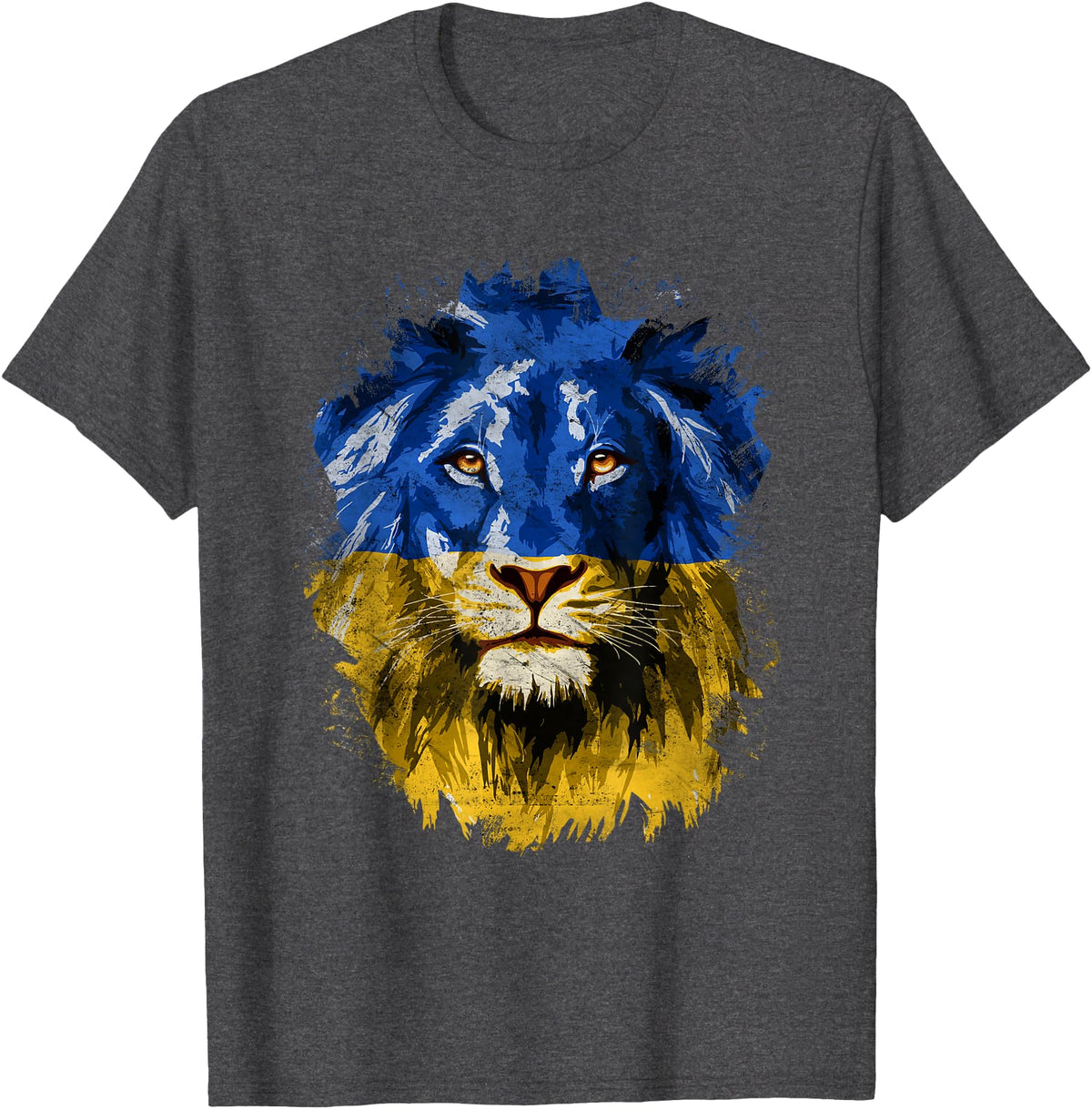 Vintage Yellow & Blue Flag Lion Face National Colours T-Shirt - Dark Heather Grey