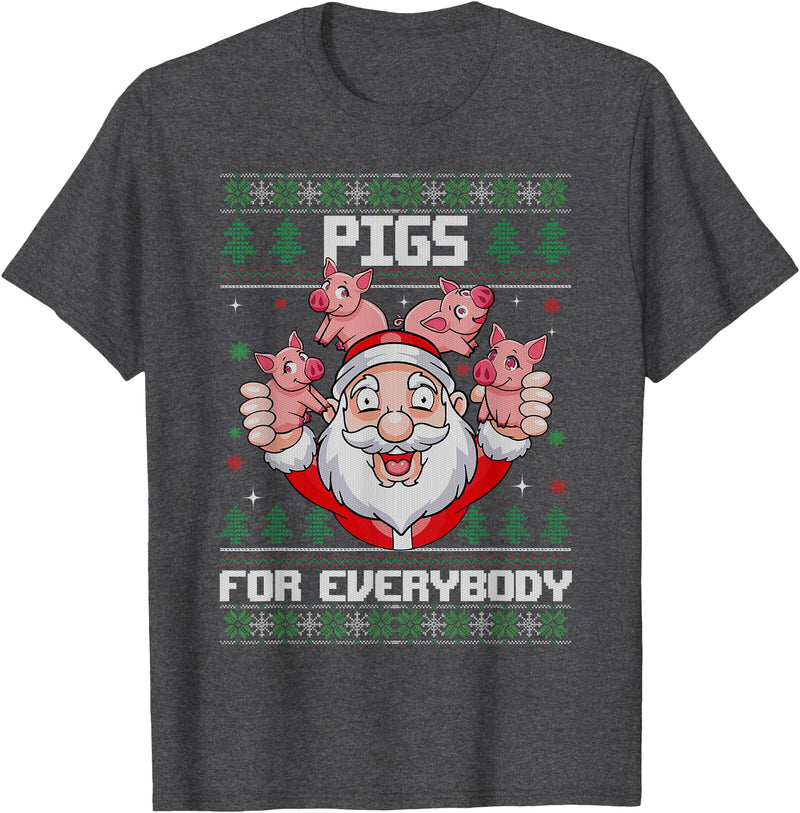 Christmas Santa with Pigs for Everybody Pigs for Everybody Men Women Santa Pig Ugly Christmas T-Shirt - Dark Heather Grey