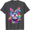 Happy Easter Bunny Face Tie Dye Bunny Rabbit with Glasses T-Shirt in Dark Heather Grey