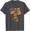 Rabbit Bunny American Flag 4th of July T-Shirt in Dark Heather Grey