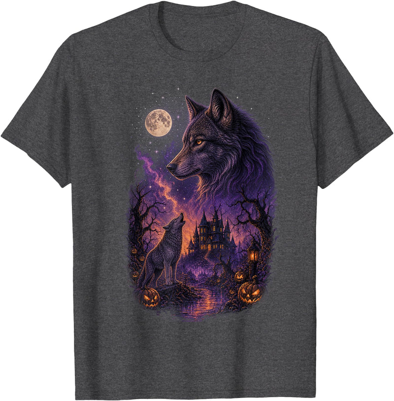 Retro Howling to The Moon Vintage Wolf Halloween Wolf Howling to The Moon Vintage 90s Wolf Funny Halloween T-Shirt - Dark