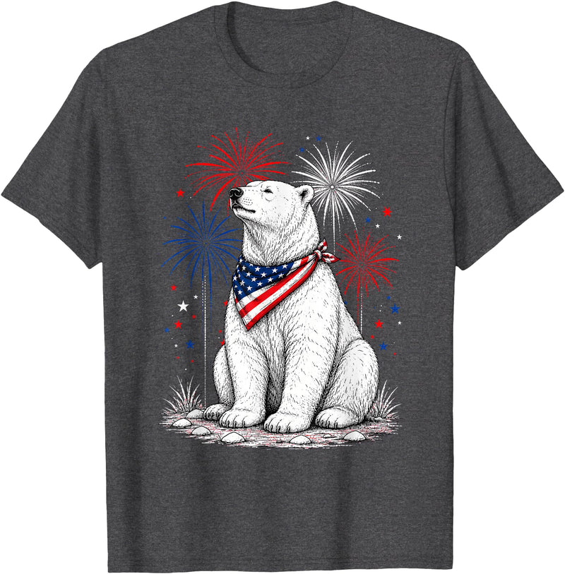 Polar Bear America's 250th 4th of July Outfit Polar Bear America's 250th Patriotic Fireworks Animal Lovers T-Shirt - Dark Heather Grey
