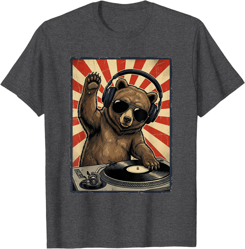 Bear DJ Stuff & Accessories Cool Retro Bear DJ Funny Bears Music Men Women Kids T-Shirt - Dark Heather Grey