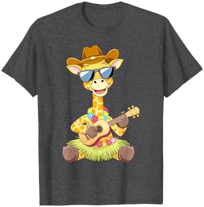 Giraffe Lover Gift Co. Giraffe Ukulele Luau Cute Funny Hawaii Zoo Animal T-Shirt - Heather Blue