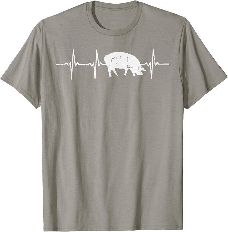 BoredKoalas Farming Farm Shirts Farmer Gifts Pig Heartbeat Pulse Farm Animal Farming Life Farmer Gift T-Shirt - Slate Grey