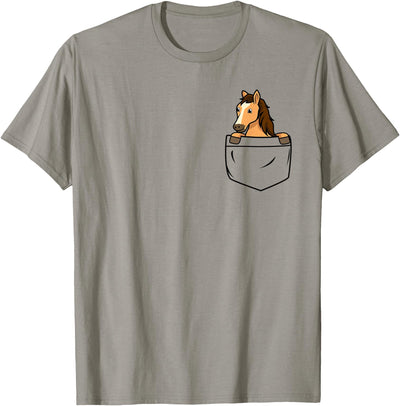 Funny Horse Gifts Horse In The Pocket Funny Pocket Horse Cartoon Design Animal T-Shirt