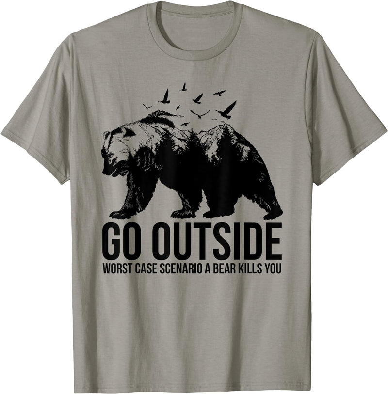 Mountain Calling Hiking T Shirts & Hiking Shirts Go Outside Worst Case Scenario a Bear Kills You Shirt - Slate Grey