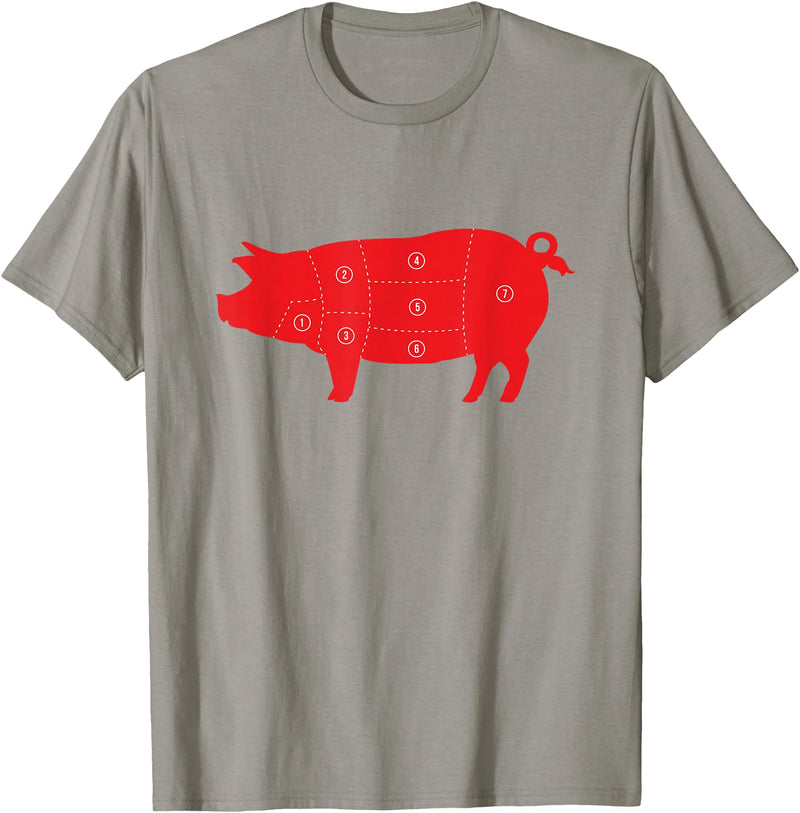 Carnivore Grilling Gifts For Butchers Pig Cuts Pork Chops Bacon Butt Butcher Costume Pigs Diagram T-Shirt - Slate Grey