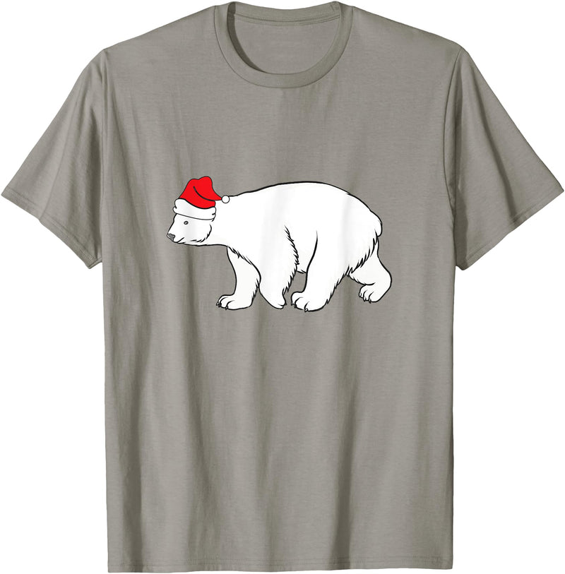 Polar Bear Xmas Pajama Polar Bear With Santa Hat Xmas Winter Christmas Pajama T-Shirt - Slate Grey