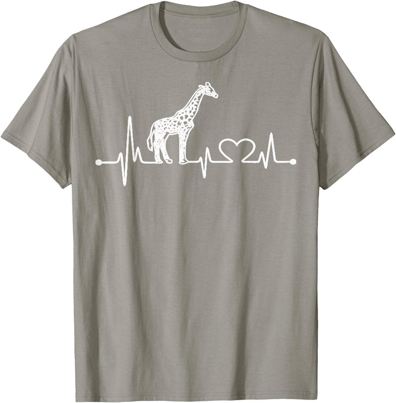 Funny Giraffe Lovers Zoo Animal Apparel Gifts Giraffe Heartbeat Love Line Cute Graphic wildlife Silhouette T-Shirt - Slate Grey