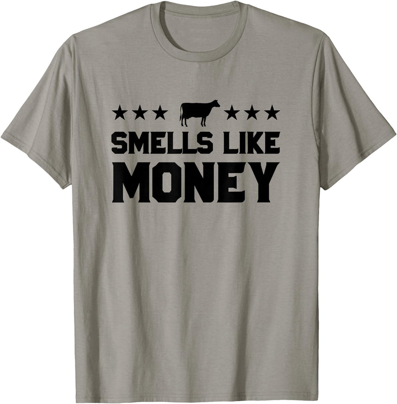Calf to Cow Farming Apparel Smells Like Money Retro 90s Dairy Farm Gift Shirt T-Shirt - Slate Grey