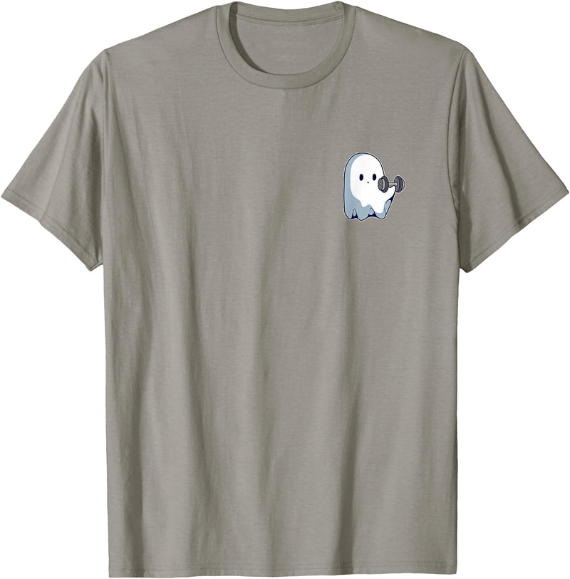 Cute Paranormal Workout Ghost Lifting Dumbbells Ghost Weightlifting Pocket Funny Ghost Workout Halloween T-Shirt - Slate Grey