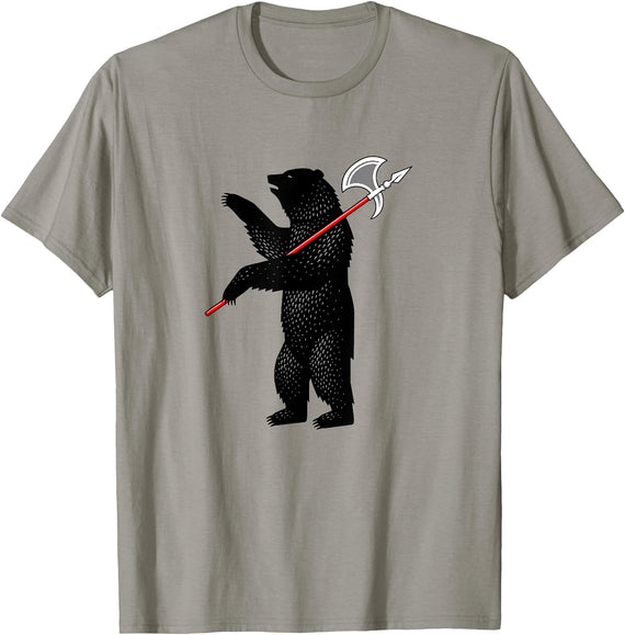 RealCoolShirts AWESOME AXE BEAR - Yaroslavl Russia Flag Halberd Bear Shirt T-Shirt - Slate Grey