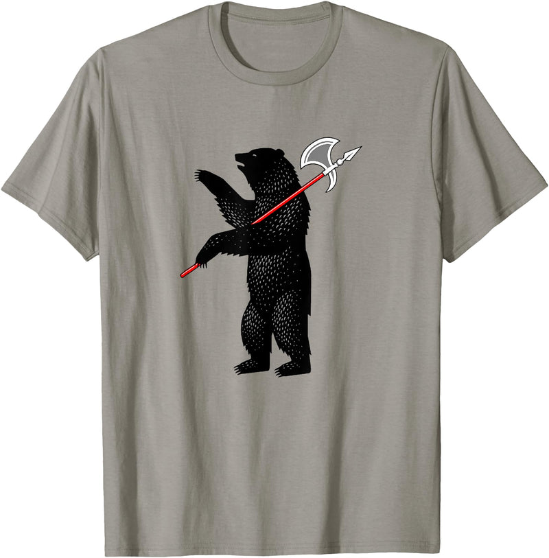 RealCoolShirts AWESOME AXE BEAR - Yaroslavl Russia Flag Halberd Bear Shirt T-Shirt - Slate Grey
