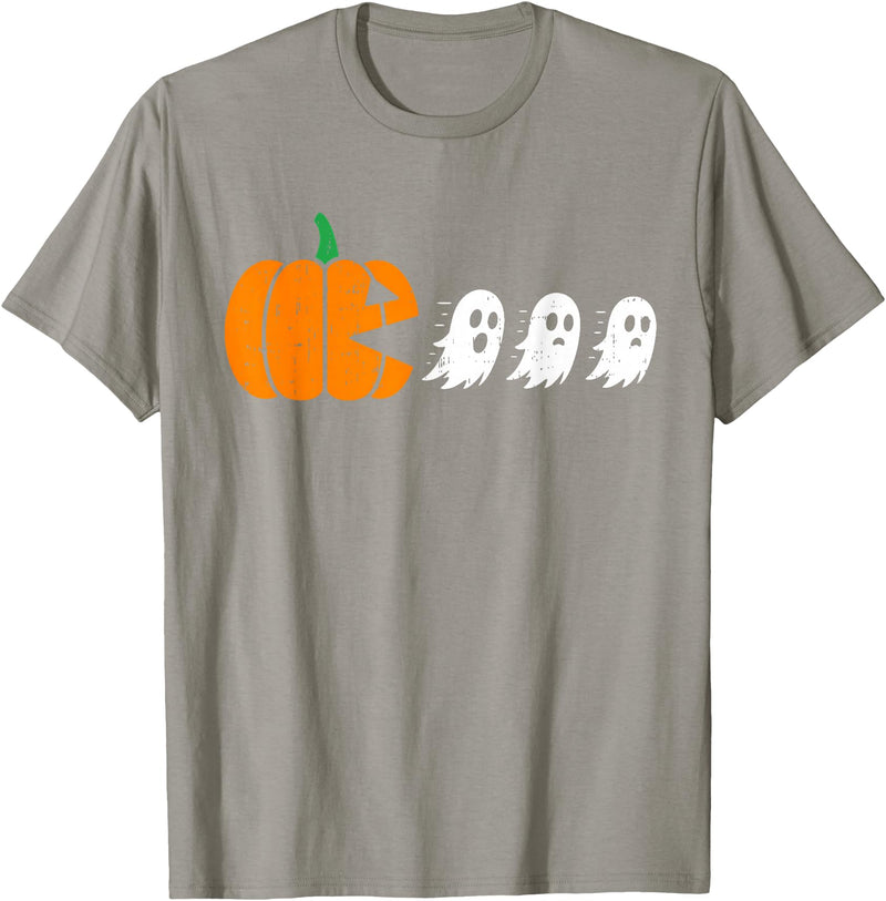 Funny Halloween Tees for Men Women Kids. Funny Gamer Pumpkin Eating Boo Halloween Men Kids Boys T-Shirt - Slate Grey