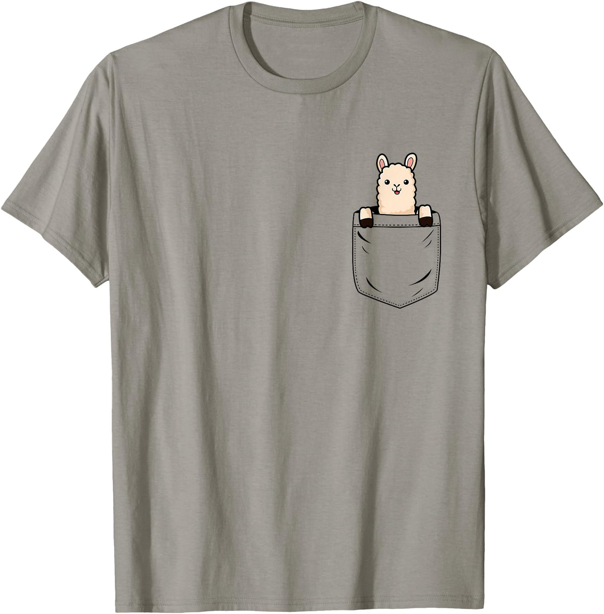 Llama Lover Designs by T&T Llama Lovers Cute Funny Llama in Pocket T-Shirt - Slate Grey