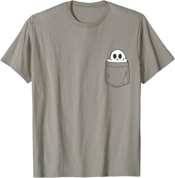Cute Ghost Lover Pocket Outfits Ghost in Pocket Halloween T-Shirt - Slate Grey