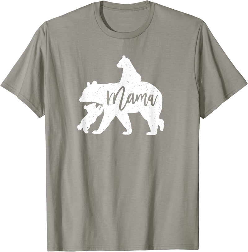 Artsy Mommy Bear Silhouette Nature Family Gifts Mama Bear 2 Baby Bear Cubs Playing Riding on Back T-Shirt - Slate Grey