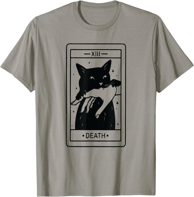Black Cat Tarot Death Halloween Gift Black Cat Tarot Death Halloween Witchy Cat Lover Men Women T-Shirt