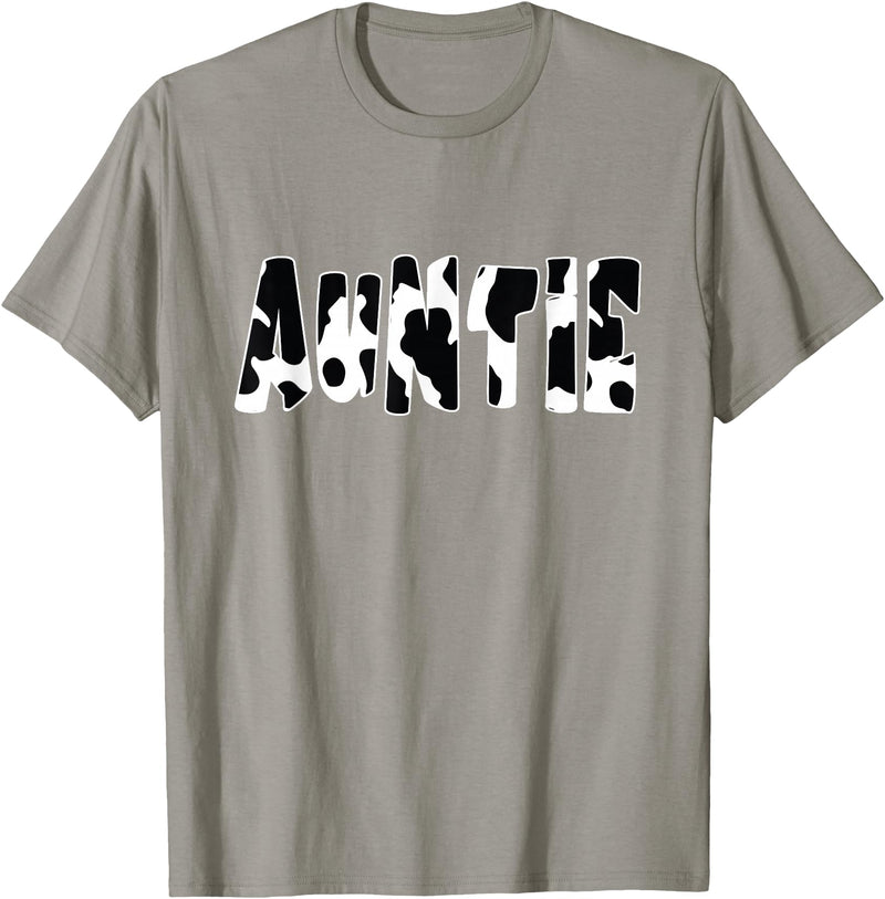 funny saying Gifts for Family Members and more Auntie Cow Print Cow Pattern T-Shirt, Black - Slate Grey
