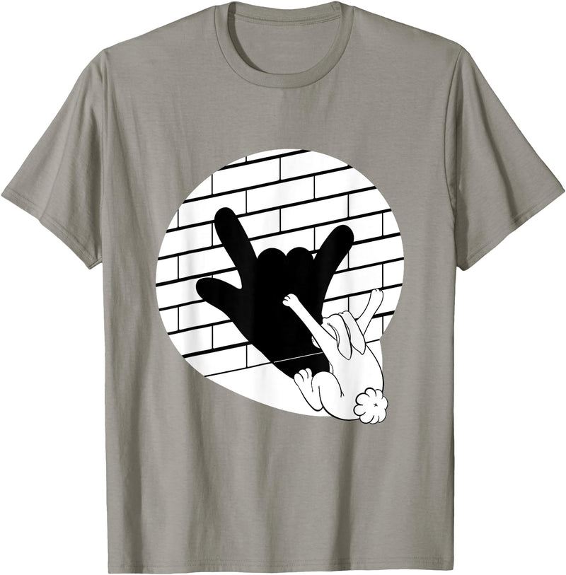 Funny Rabbit Hand Puppet Bunny Shadow T-Shirt in Slate Grey