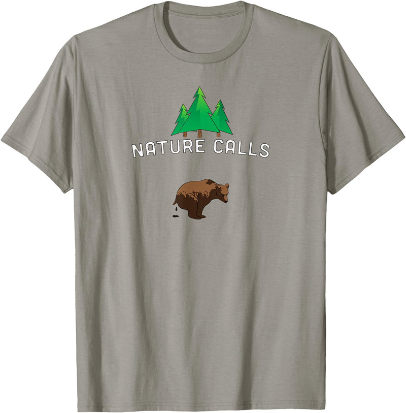Deer Hunt Shirts Nature Calls with a pooping bear, funny elk hunting fishing T-Shirt - Slate Grey