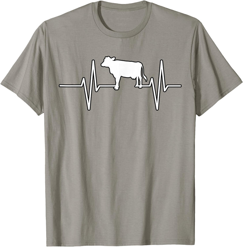 Animal Funny Farmer Farmers Gift Cow Cattle Beef Heartbeat Funny T-Shirt - Slate Grey
