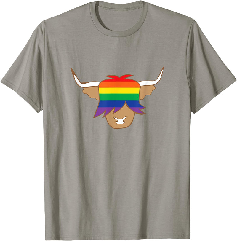 Ayeland co Cute Gay Pride Shirt LGBT flag scottish highland cow t shirt T-Shirt - Slate Grey