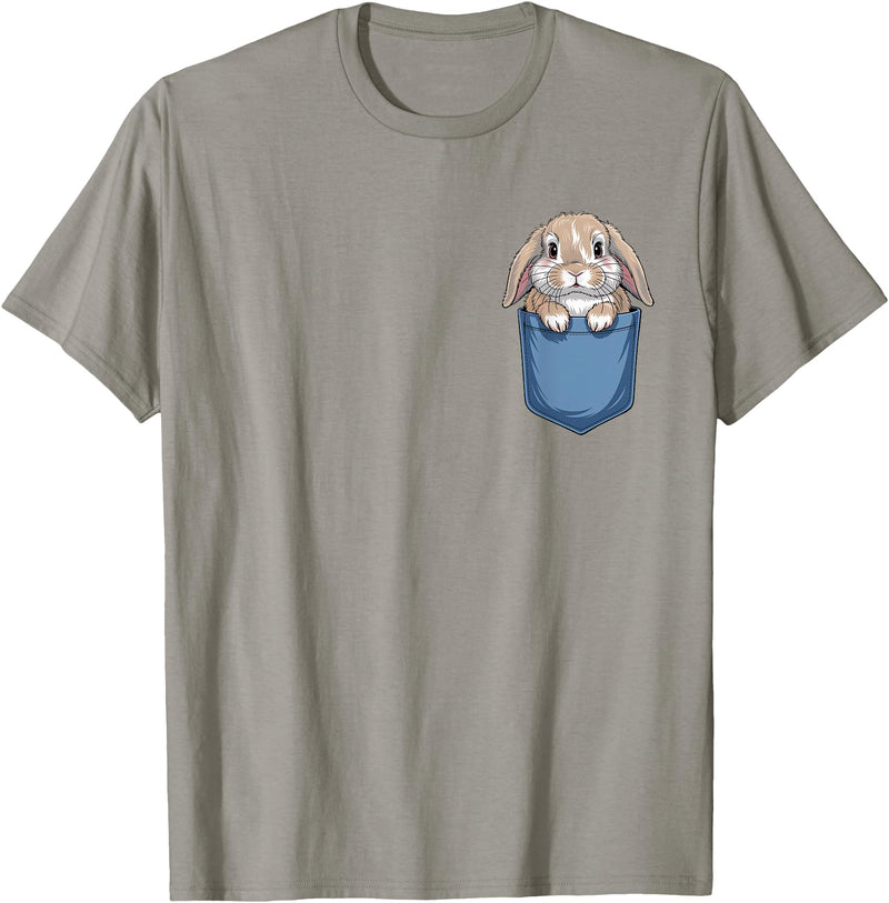 Cute Pocket Rabbit Lovers Bunny Mom T-Shirt in Slate Grey