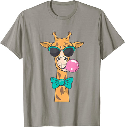 Giraffe Blowing Bubble Gum with Sunglasses Bowtie Cute Boy's T-Shirt