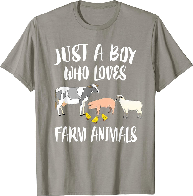 Farm animals Cute Just A Boy Who Loves Farm Animals Pig Chicken Cow T-Shirt - Slate Grey