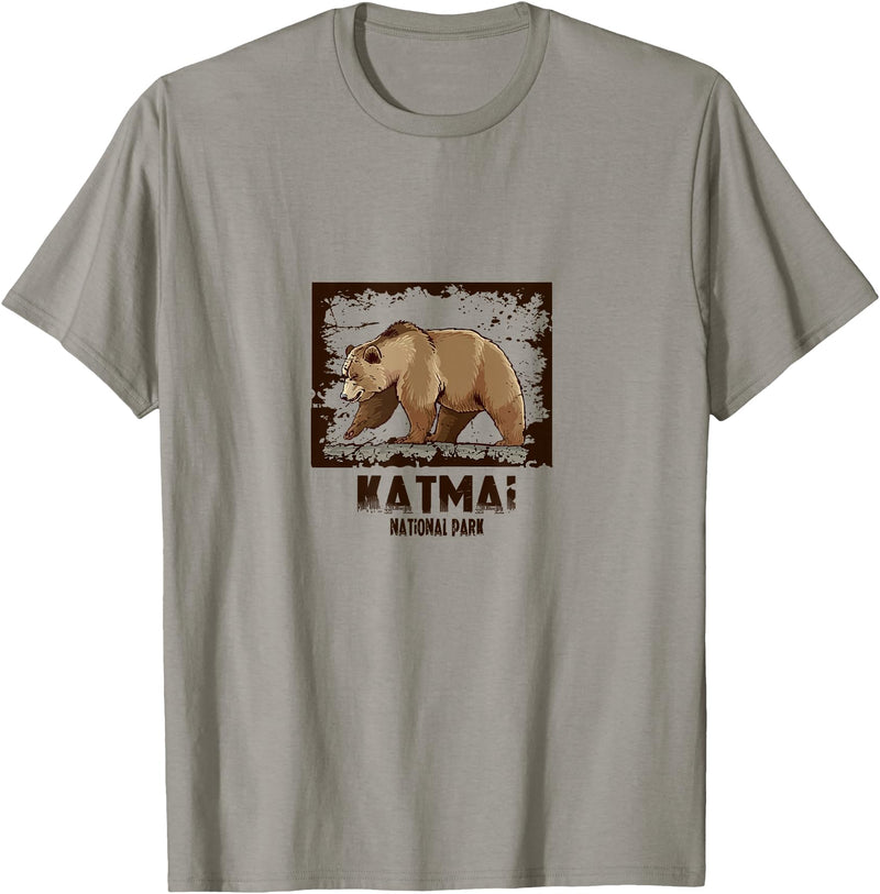 National Parks Nature Lovers Camping Apparel Katmai National Park Bear T-Shirt - Slate Grey
